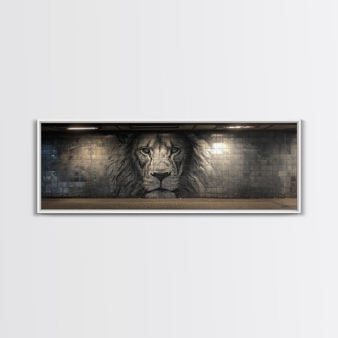 Majestic Lion Black And White Mural Style Street Art Wall Art Large Urban Decorative Canvas Print