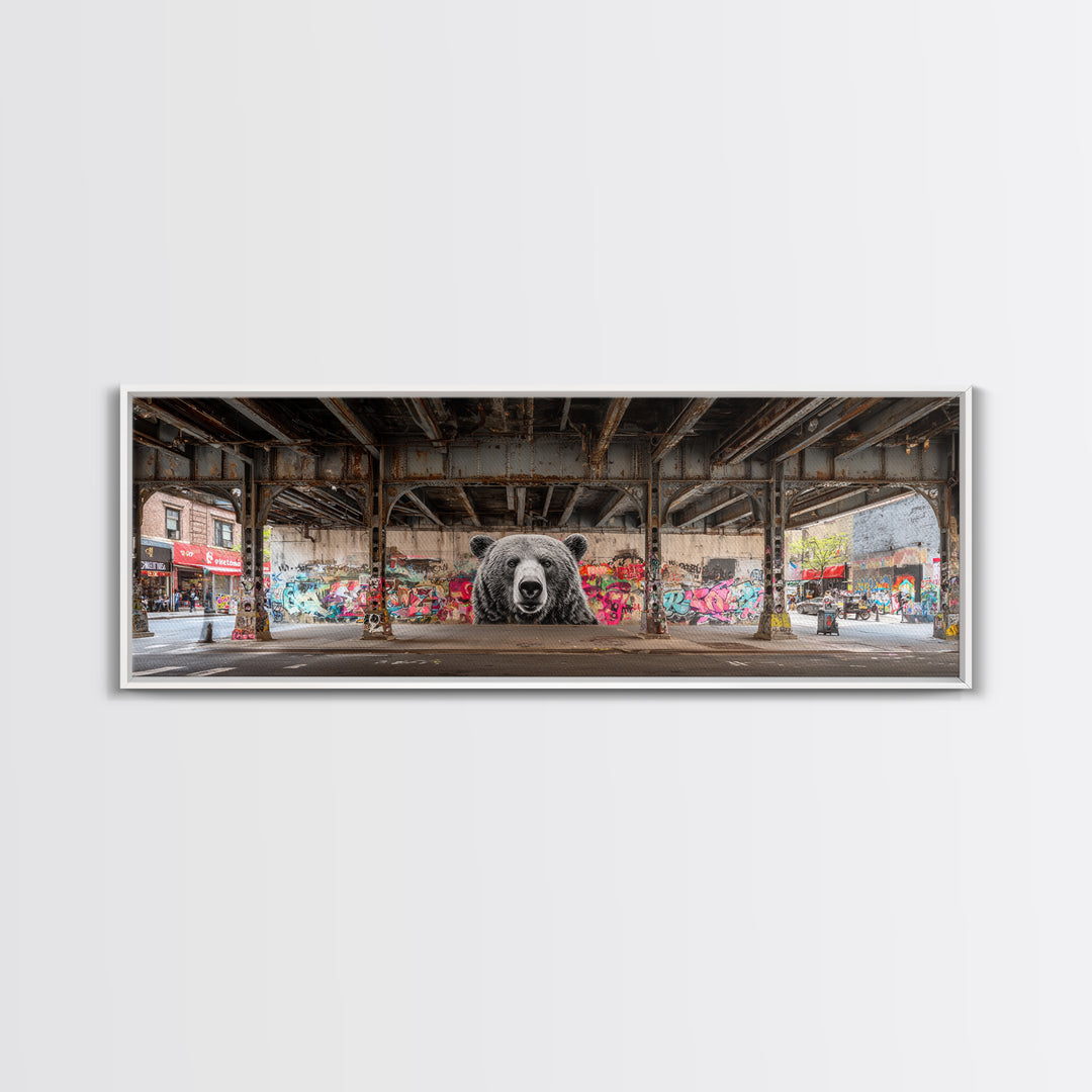 Urban Street Art Bear Mural Under Bridge Graffiti Wall Art For Modern City Decor Canvas Print