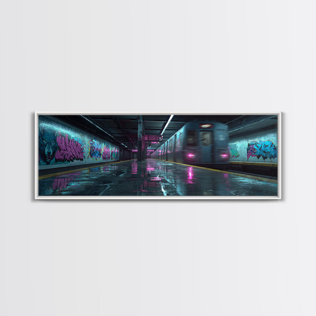 Vibrant Street Art Wolf Mural In Graffiti Tunnel Wall Art Canvas Print Urban Wall Decor For Living Room