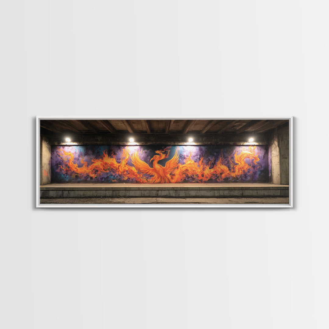 Vibrant Phoenix Graffiti Mural Street Art With Flames Fire And Purple Background Urban Wall Art Canvas Print