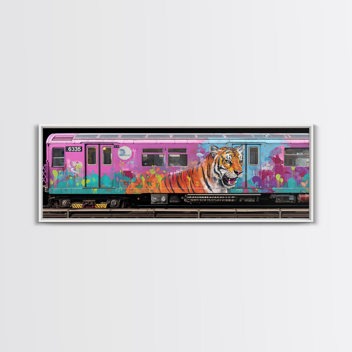 Chicago Train Tiger Street Art Wall Art Canvas Print Urban Graffiti With Bold Animal Design For Office And Home Decor