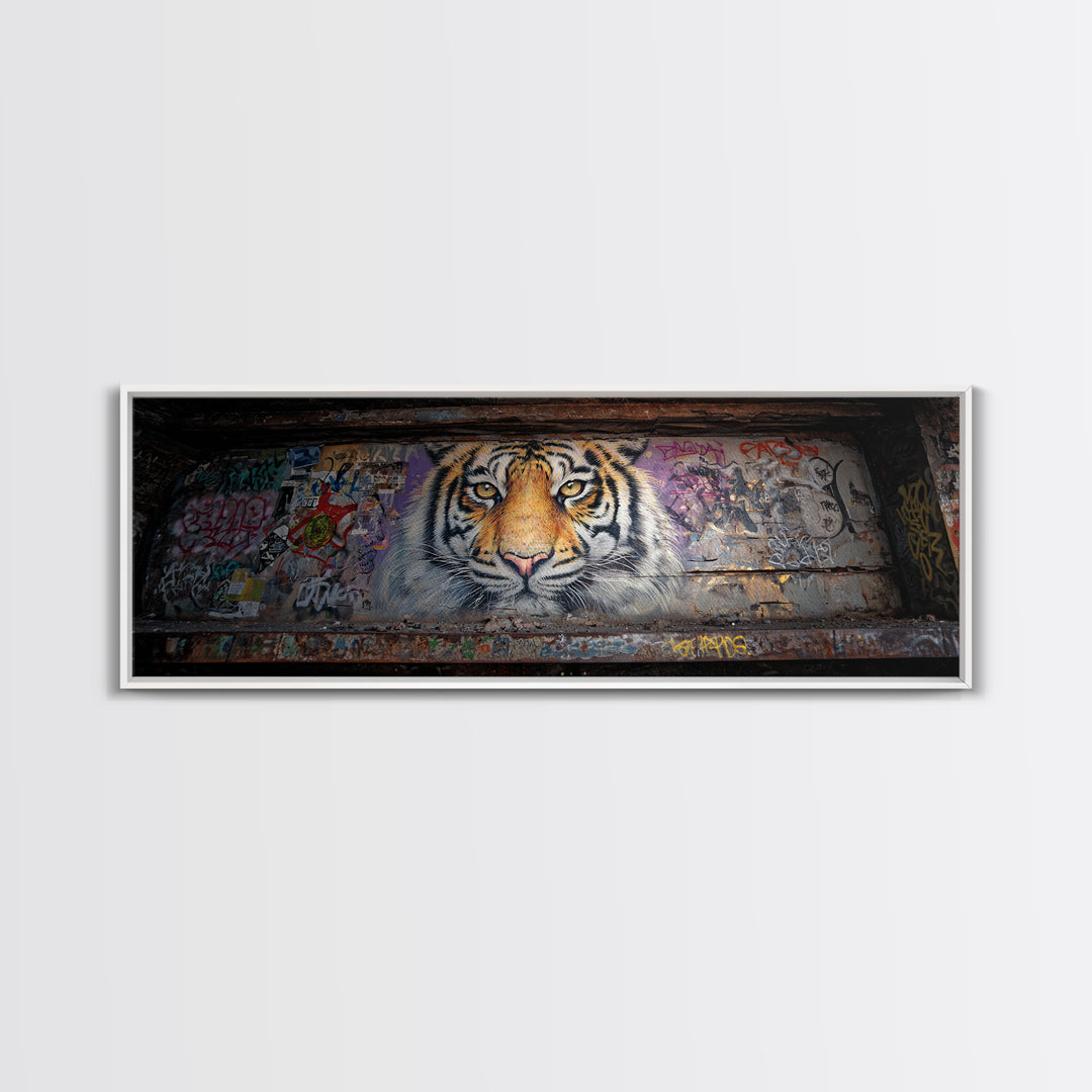 Striking Tiger Mural Street Art Large Wall Art Canvas Print Animal Lover Gift Colorful Urban Decor Vibrant Design