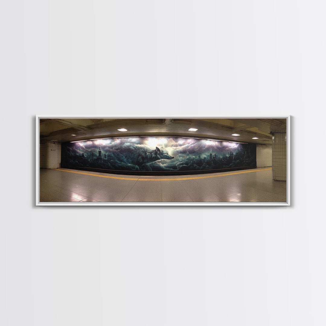 Gothic Wolf Underground Graffiti Style Mural Canvas Print Wall Art For Dark Moody Home Decor And Contemporary Art