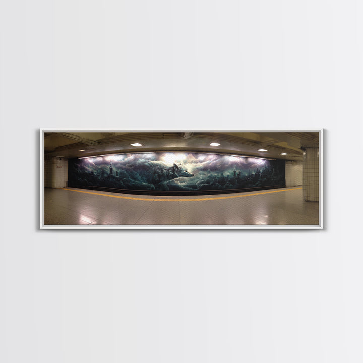 Gothic Wolf Underground Graffiti Style Mural Canvas Print Wall Art For Dark Moody Home Decor And Contemporary Art
