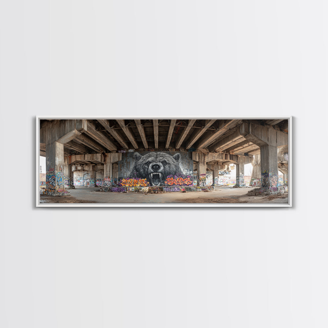 Urban Graffiti Street Art Bear Mural Photography Wall Decor Framed Canvas Print Modern Wall Art