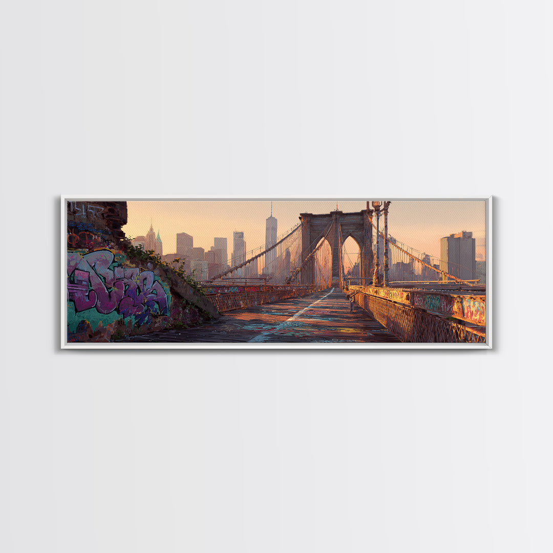 Sunlit Urban Bridge Graffiti Street Scene Original Art Framed Canvas Print Urban Wall Decor Modern Wall Art