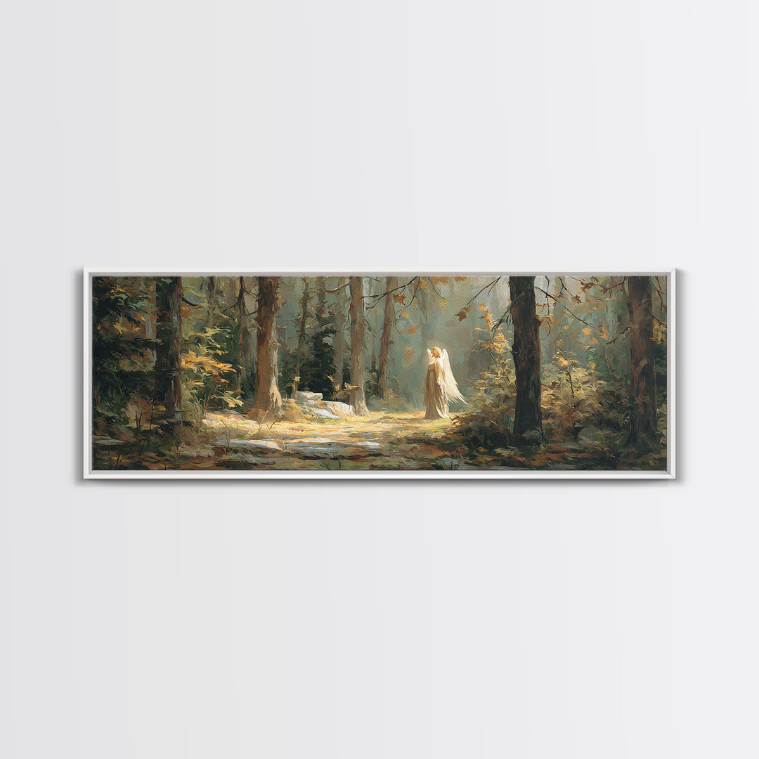Mystical Angel In Forest Fantasy Art Scene Canvas Print Ideal For Bedroom Wall Art And Enchanting Home Decor Gift