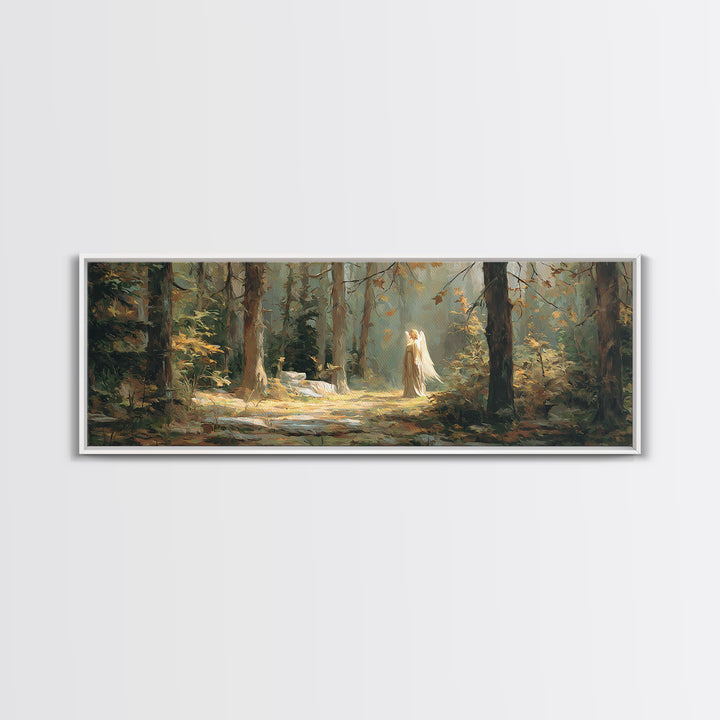 Mystical Angel In Forest Fantasy Art Scene Canvas Print Ideal For Bedroom Wall Art And Enchanting Home Decor Gift
