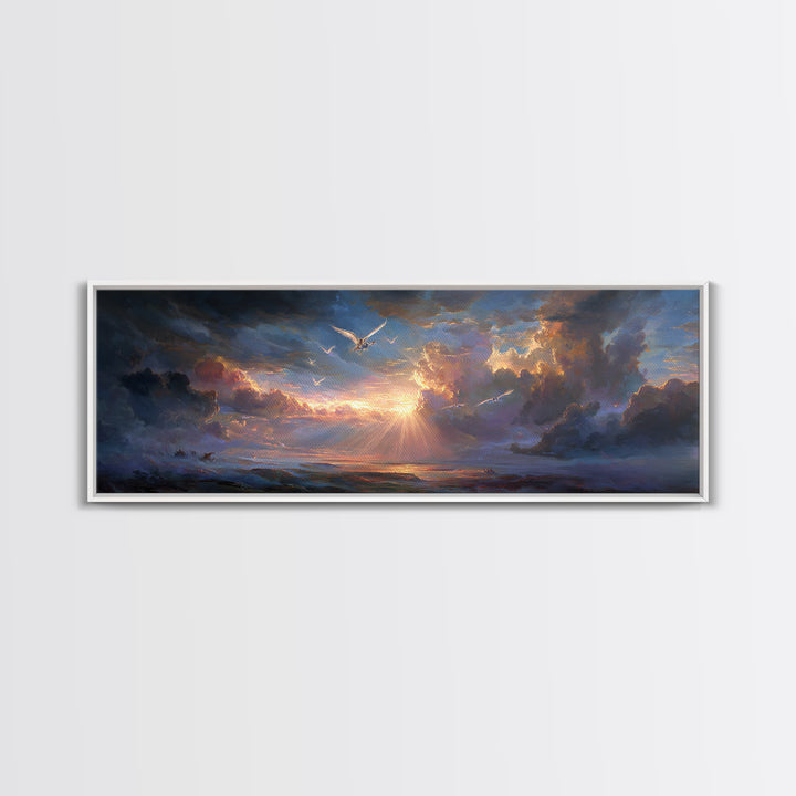 Dramatic Sunrise Over Stormy Sea Wall Art, Coastal Seascape Canvas Print, Inspirational Nature Decor, Living Room Wall Art