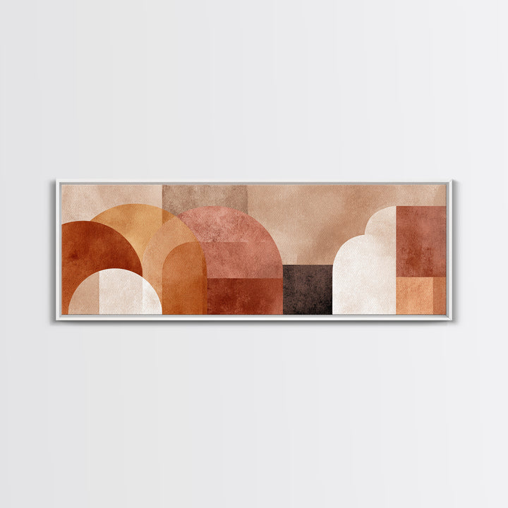 Terracotta Geometric Arches Wall Art, Neutral Abstract Shapes, Boho Modern Art Home Decor, Mid Century Framed Canvas Print