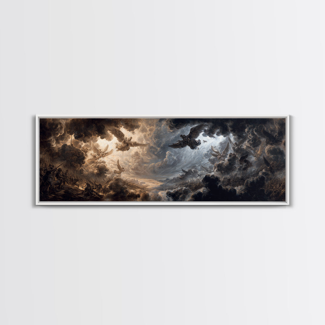 Epic Battle Scene With Angels And Warriors Dramatic Baroque Art Wall Art Framed Canvas Print For Home