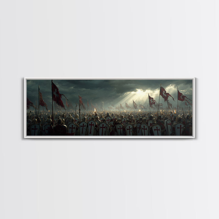 Medieval Crusader Knights Preparing For Battle Under Stormy Sky Wall Art Canvas Print For Historical Home Decor And Office
