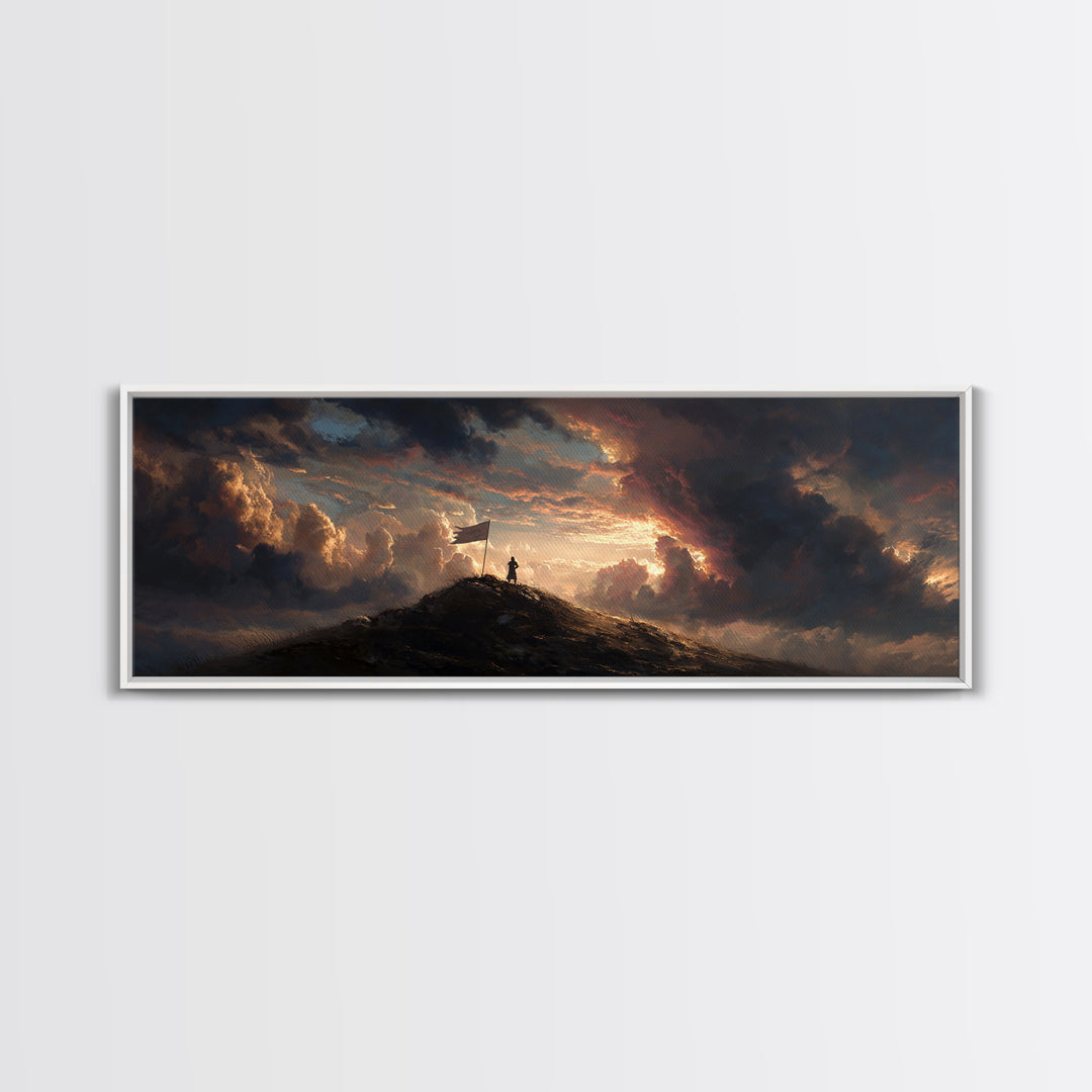 Dramatic Dawn Mountain Cliff Edge Painting Wall Art Framed Canvas Print Majestic Scenic Nature Landscape Decor