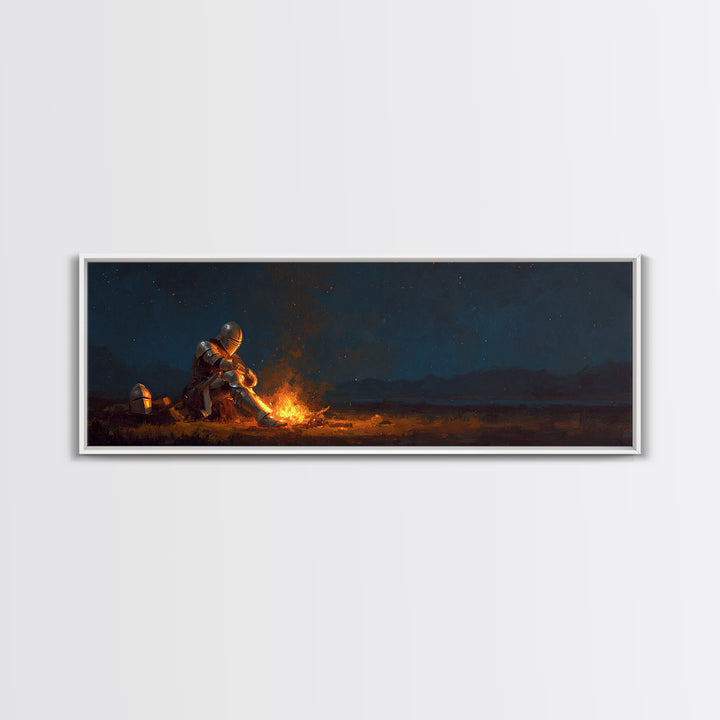 Medieval Knight Moist By Campfire Oil Painting Reproduction Canvas Print Classic Historical Wall Art Decor