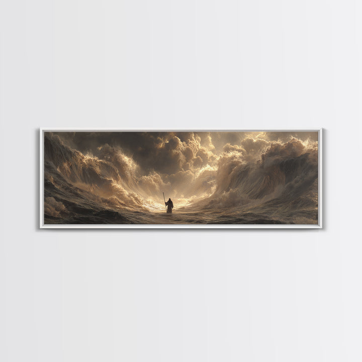 Majestic Knight Standing With Sword Against Intense Lightning Cloudscape Dramatic Wall Art Canvas Print
