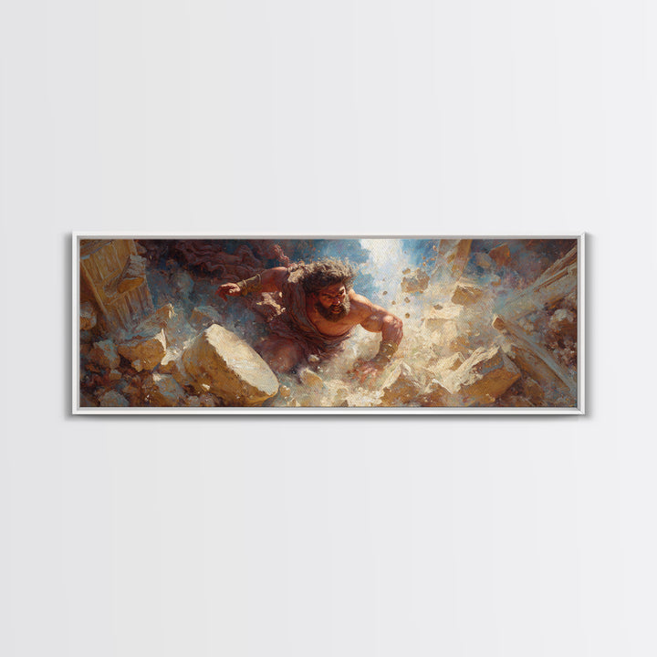 Strong Mythological Giant Breaking Rocks Epic Fantasy Painting Wall Art Canvas Print