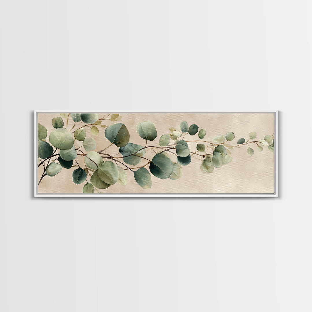 Eucalyptus Branch Botanical Wall Art, Sage Green Neutral Canvas Print, Japandi Living Room Decor, Above Bed Wall Decor, Large Wall Art