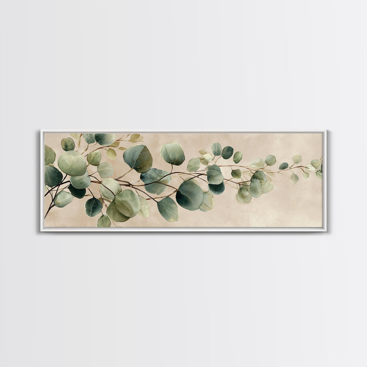 Eucalyptus Branch Botanical Wall Art, Sage Green Neutral Canvas Print, Japandi Living Room Decor, Above Bed Wall Decor, Large Wall Art