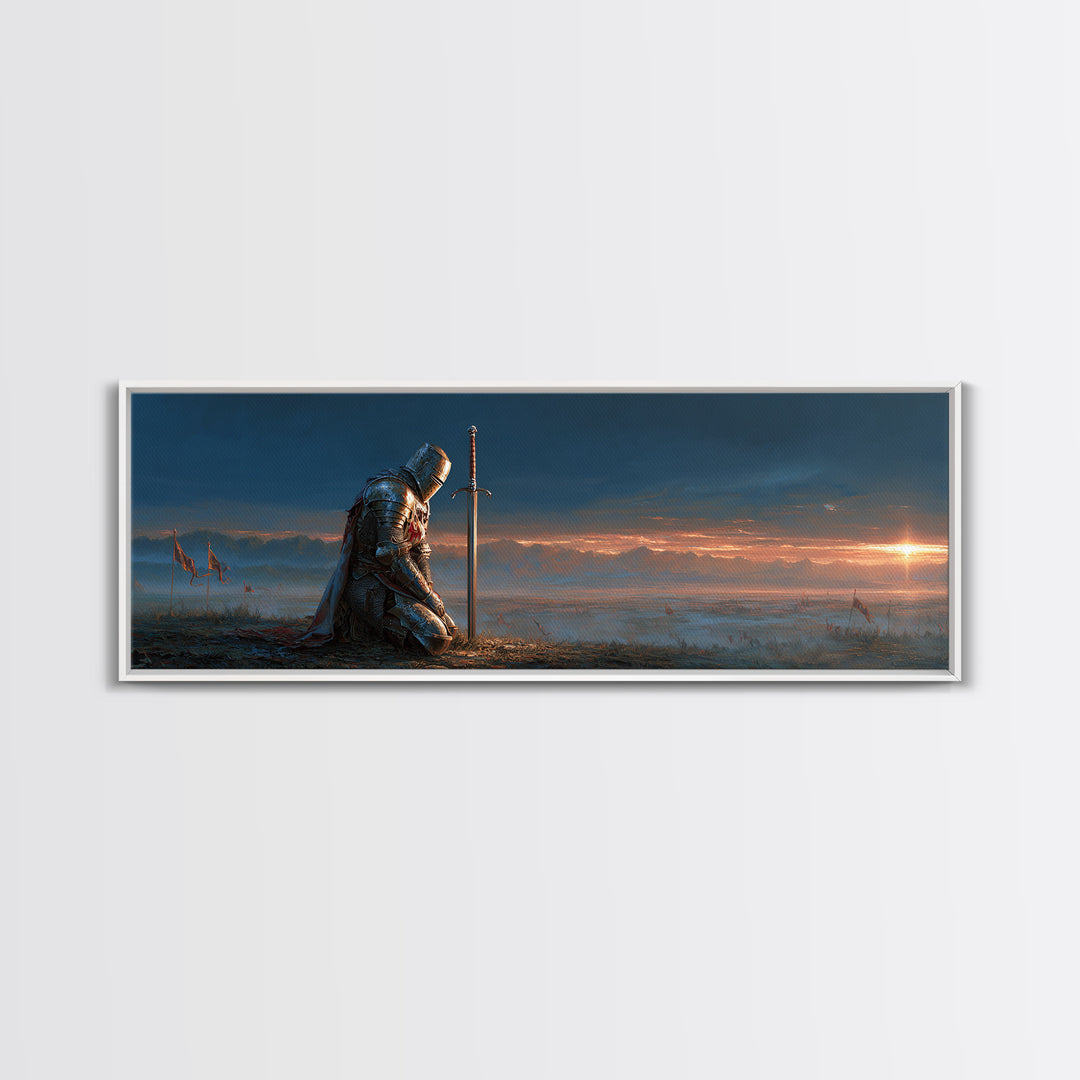 Knights In Shining Armor Fantasy Epic Warrior Landscape Wall Art Framed Canvas Print