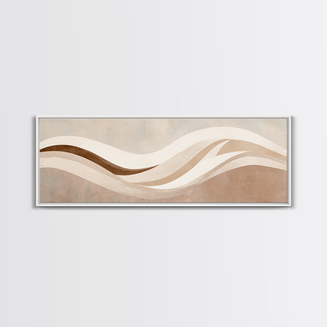 Minimalist Beige Wave Wall Art, Soft Abstract Canvas Print, Neutral Wabi Sabi Home Decor, Long Horizontal Wall Decor Print