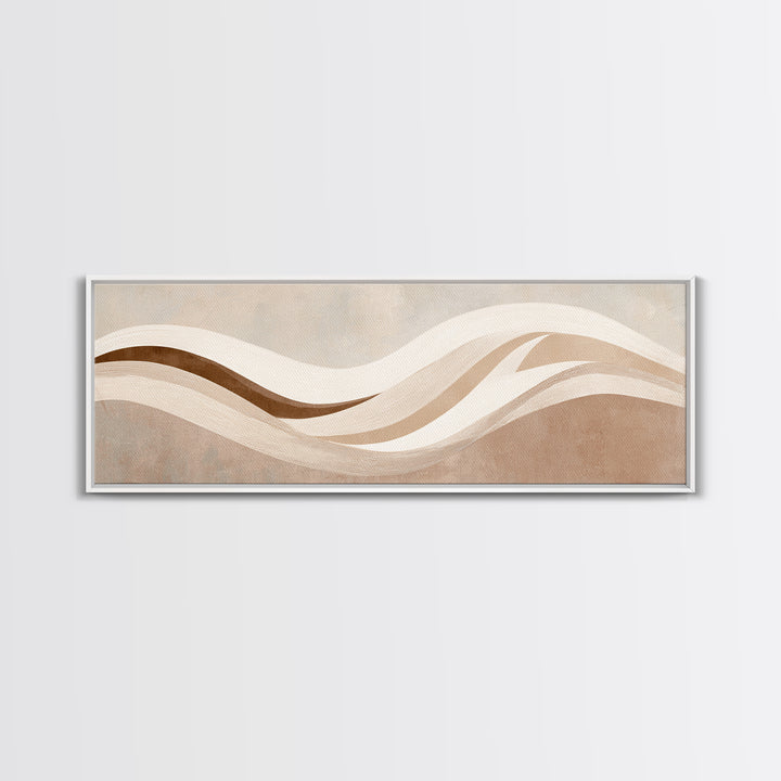Minimalist Beige Wave Wall Art, Soft Abstract Canvas Print, Neutral Wabi Sabi Home Decor, Long Horizontal Wall Decor Print