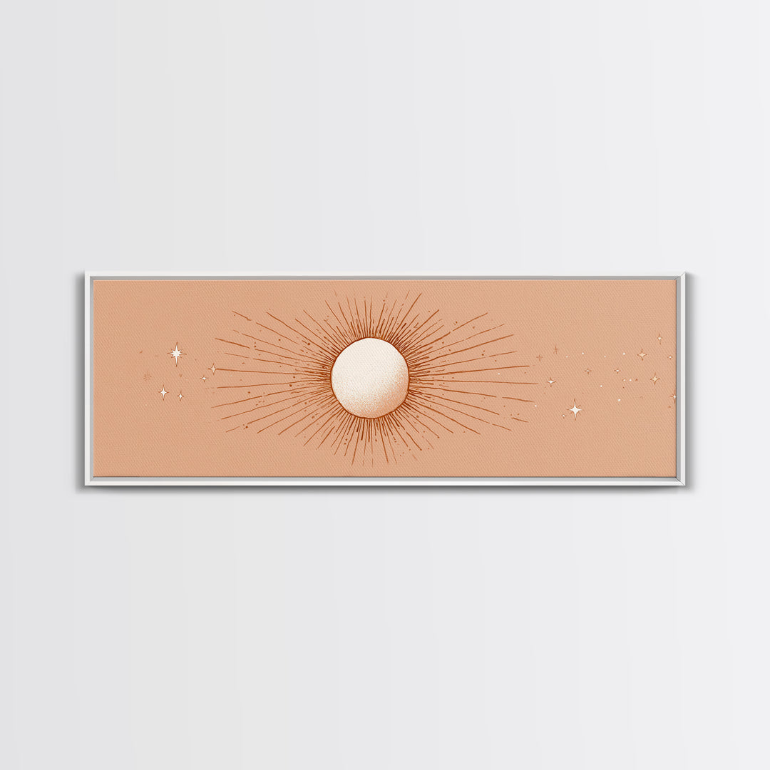Radiant Sun Celestial Wall Art, Peach Minimalist Canvas Print, Boho Sun And Moon Decor, Spiritual Bedroom Wall Decor Print
