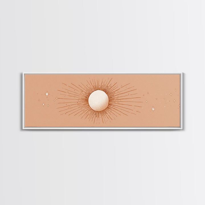 Radiant Sun Celestial Wall Art, Peach Minimalist Canvas Print, Boho Sun And Moon Decor, Spiritual Bedroom Wall Decor Print