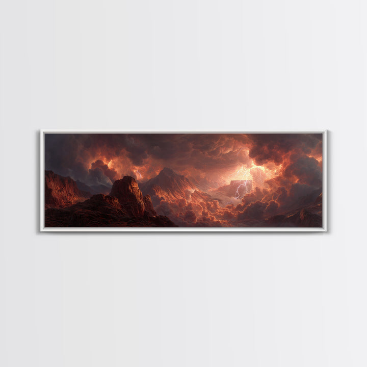 Fiery Storm Over Mountainous Landscape Landscape Wall Art Canvas Print For Powerful And Dramatic Home Decor