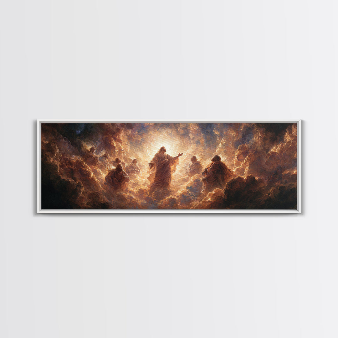 Radiant Ascension Of Christ Surrounded By Disciples Religious Wall Art Framed Canvas Print Spiritual Home Decor
