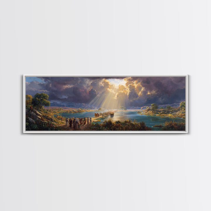 Beautiful Dramatic Sunset Landscape Over River With Walking People Fine Art Print Wall Art For Living Room Framed Canvas Print