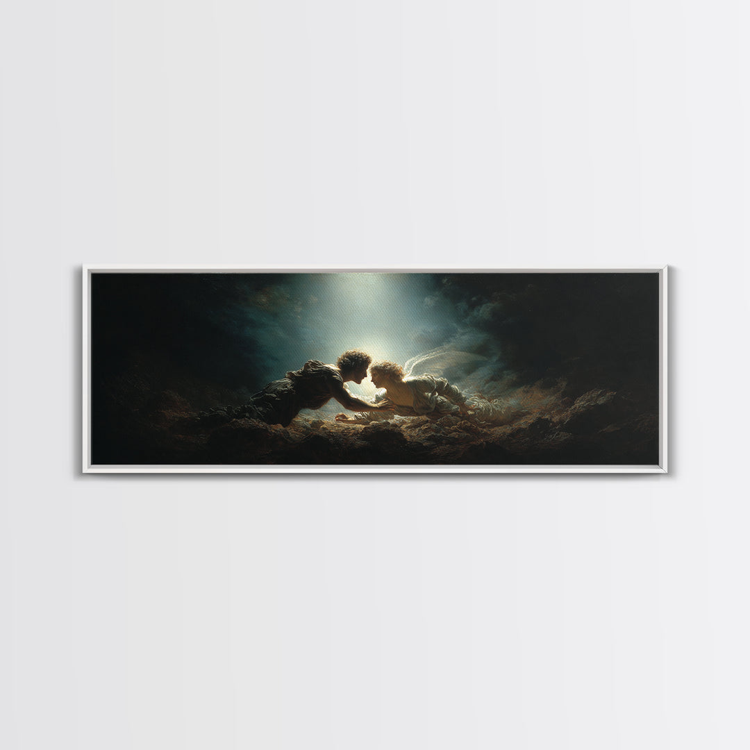 Romantic Mythical Lovers Surrounded By Dramatic Light Fine Art Painting Framed Canvas Print For Wall Decor