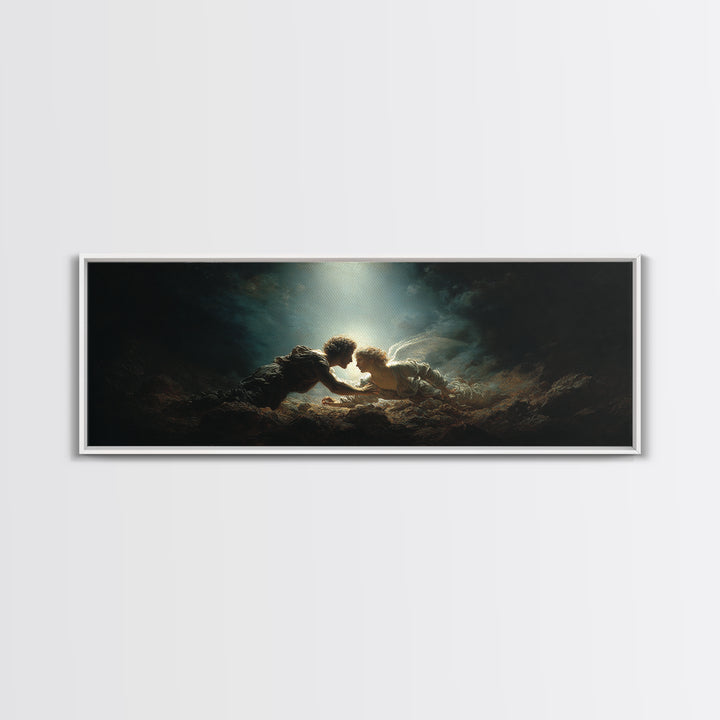 Romantic Mythical Lovers Surrounded By Dramatic Light Fine Art Painting Framed Canvas Print For Wall Decor