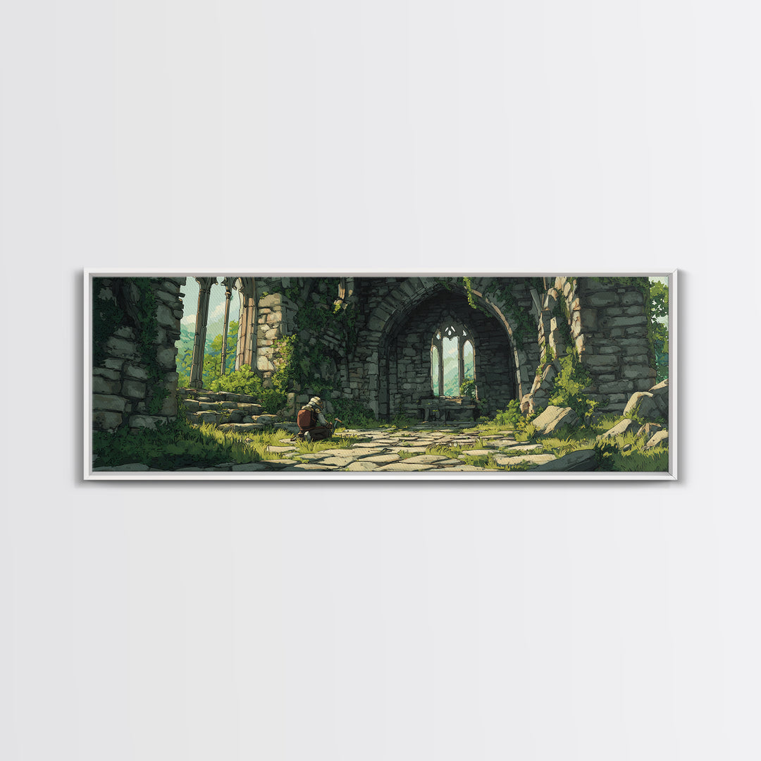 Serene Ruins With Adventurer In Medieval Stone Archway Wall Art Perfect For Home Decor Lovers And Fantasy Enthusiasts Framed Canvas Print