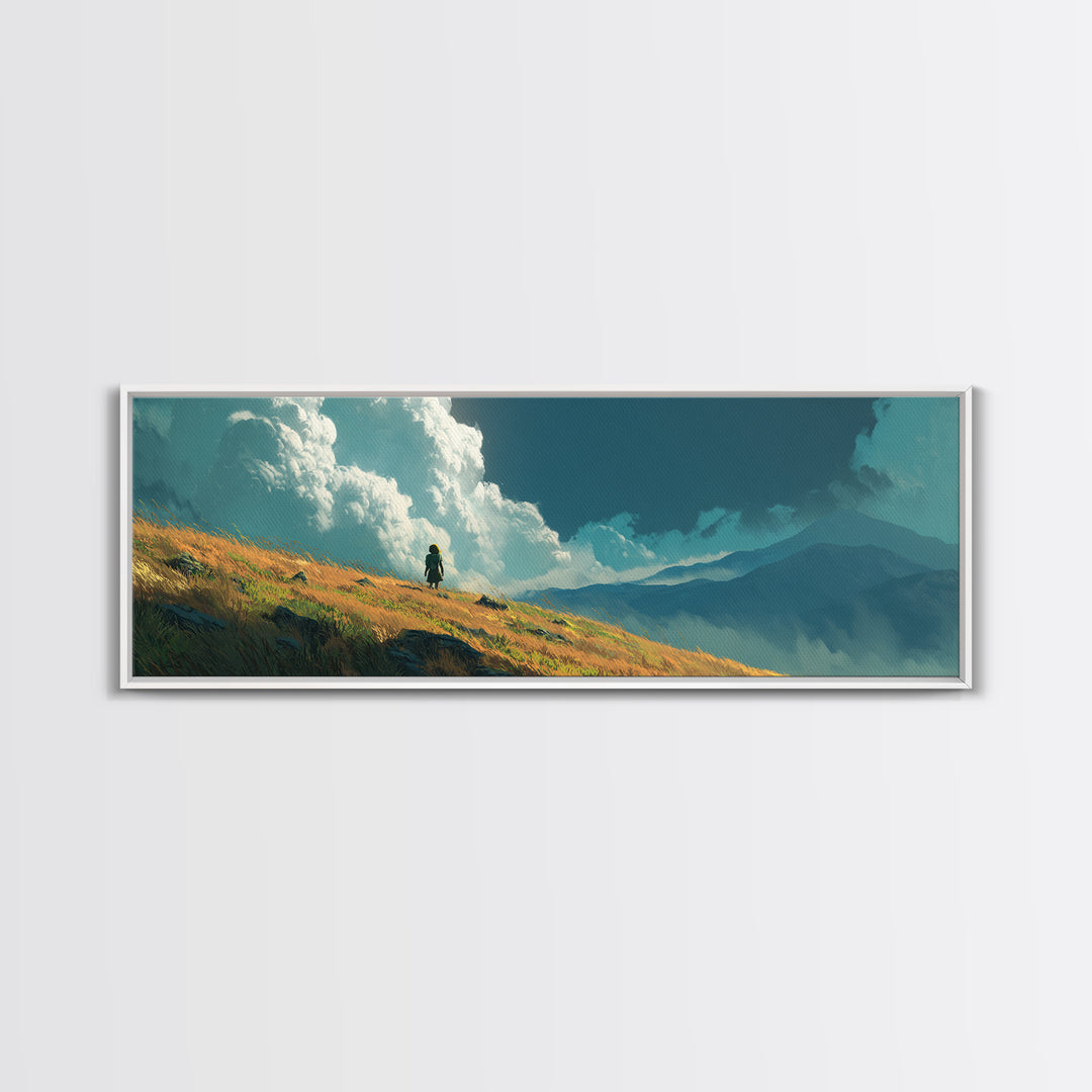Peaceful Boat Under Blustery Sky Calm Seascape Watercolor Painting Style Wall Art Canvas Print
