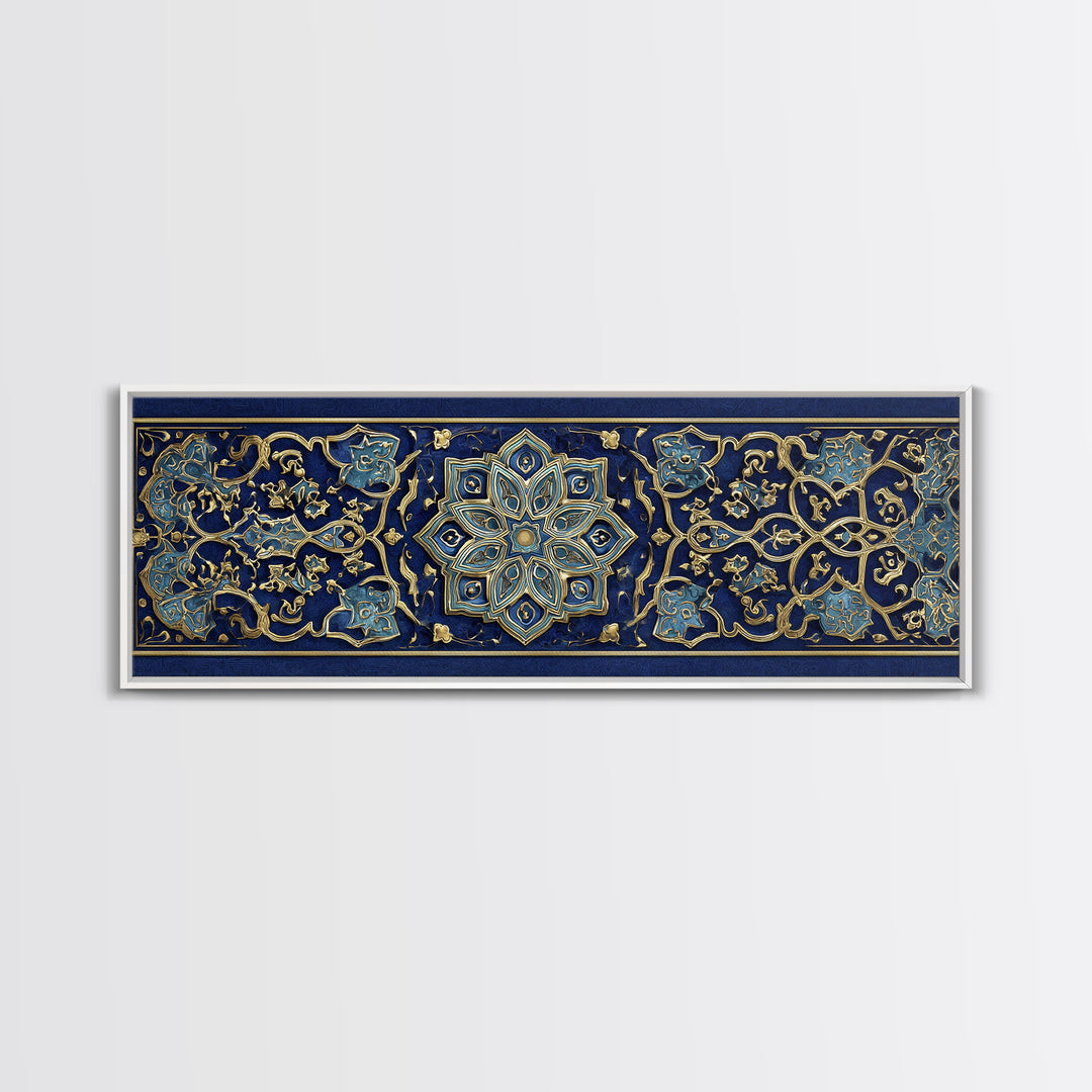 Intricate Middle Eastern Blue And Gold Patterned Islamic Art Decor Wall Art Canvas Print