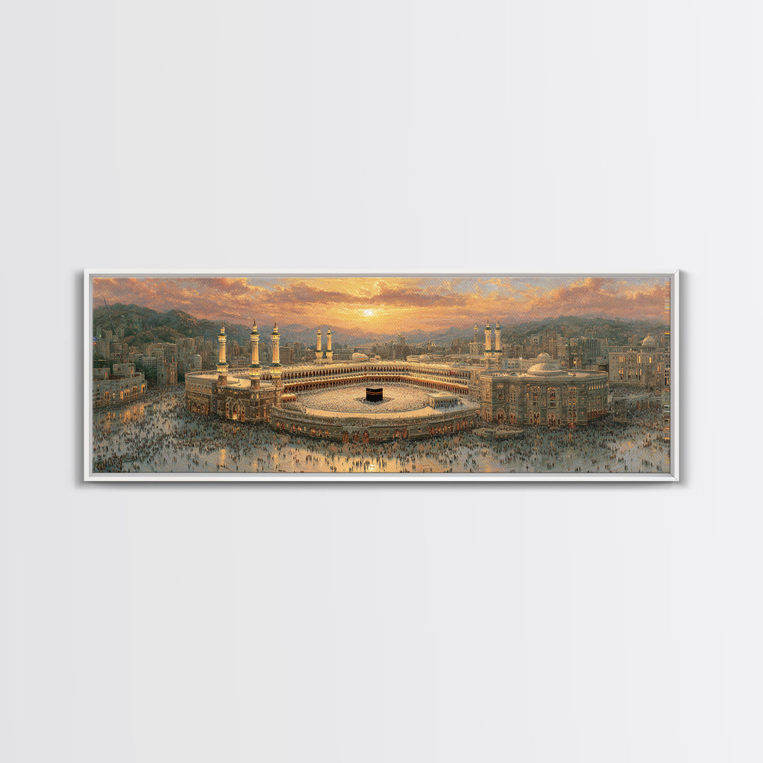 Sunset Over Mecca Holy City Islamic Art Print Large Wall Art Framed Canvas Print For Spiritual Home Decor