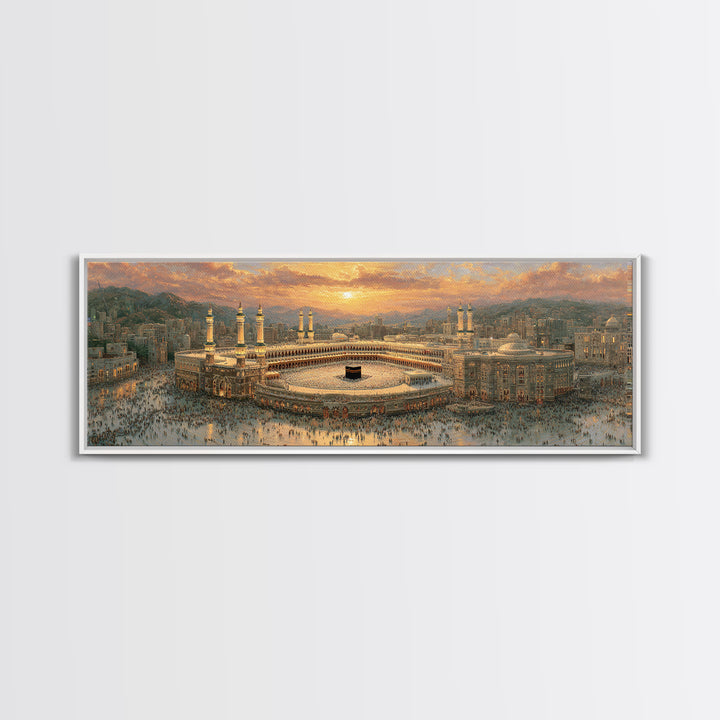 Sunset Over Mecca Holy City Islamic Art Print Large Wall Art Framed Canvas Print For Spiritual Home Decor