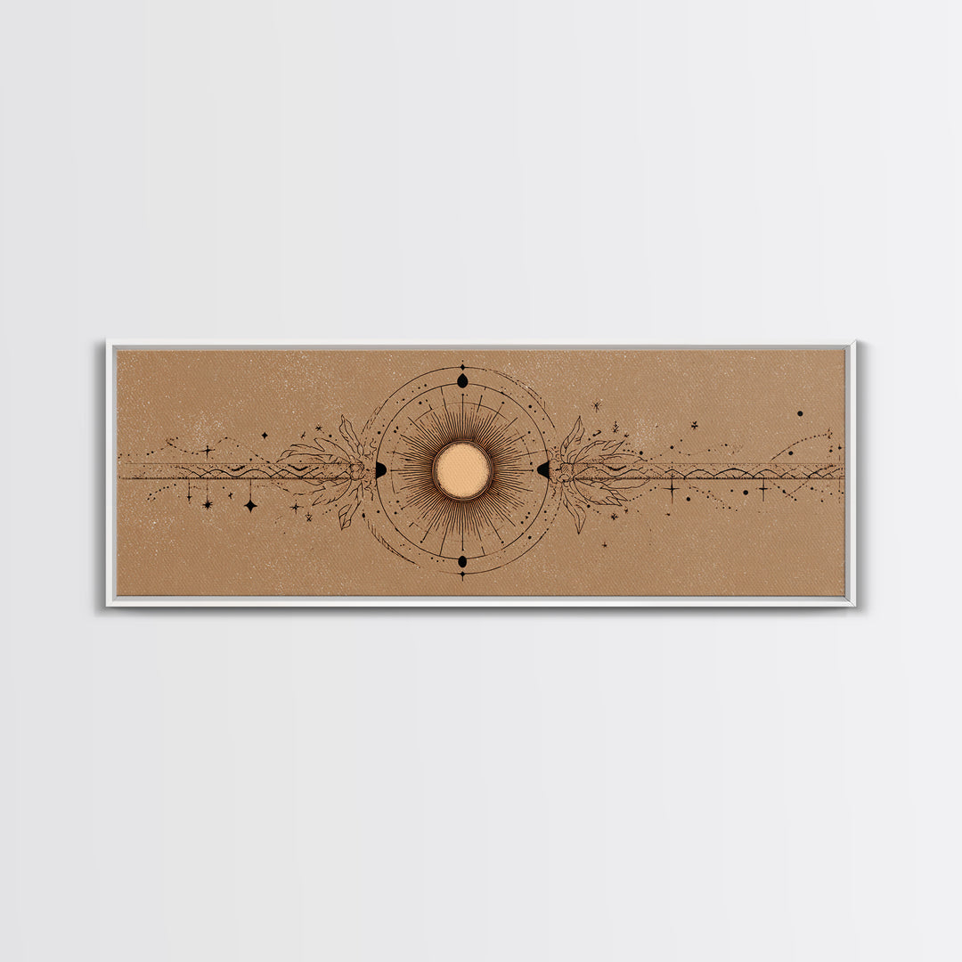 Mystic Sun And Moon Celestial Wall Art, Boho Astrology Canvas Print, Neutral Witchy Above Bed Decor For Living Room Home Decor