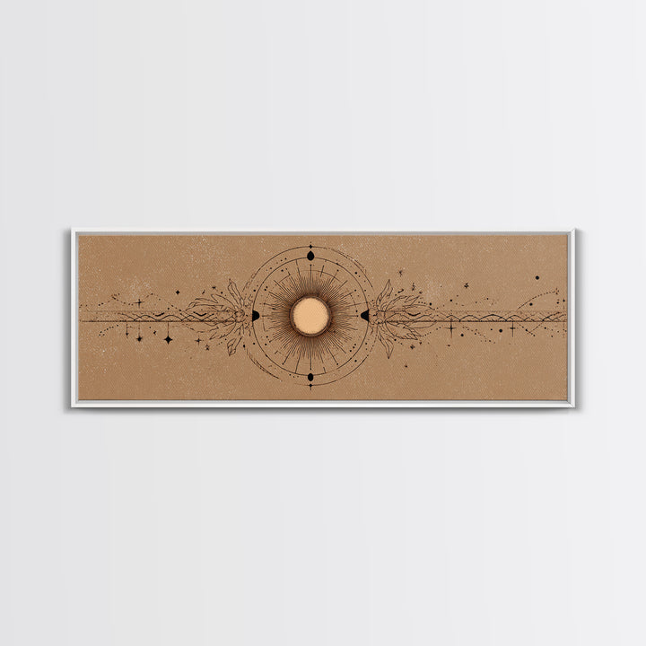 Mystic Sun And Moon Celestial Wall Art, Boho Astrology Canvas Print, Neutral Witchy Above Bed Decor For Living Room Home Decor