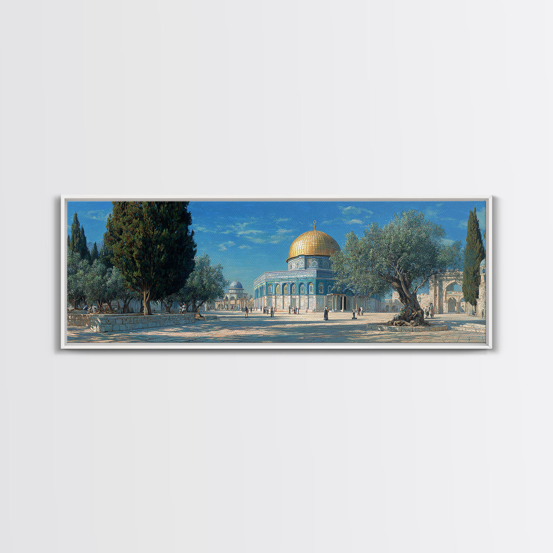 Vivid Middle Eastern Architecture Painting With Golden Dome And Olive Trees Captivating Historical Wall Art