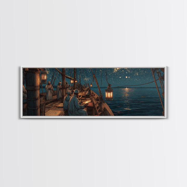 Peaceful Twilight Landscape With Pier And Fireflies Romantic Wall Art Framed Canvas Print Calm Evening Decor