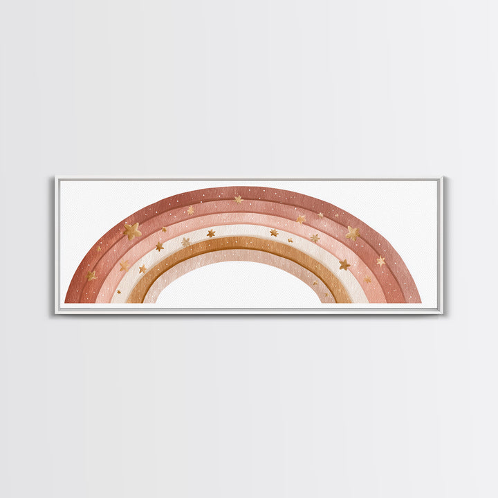 Boho Pastel Rainbow Nursery Wall Art, Pink Neutral Canvas Print, Girls Room Decor Baby Shower Gift And Kids Room Decor Art