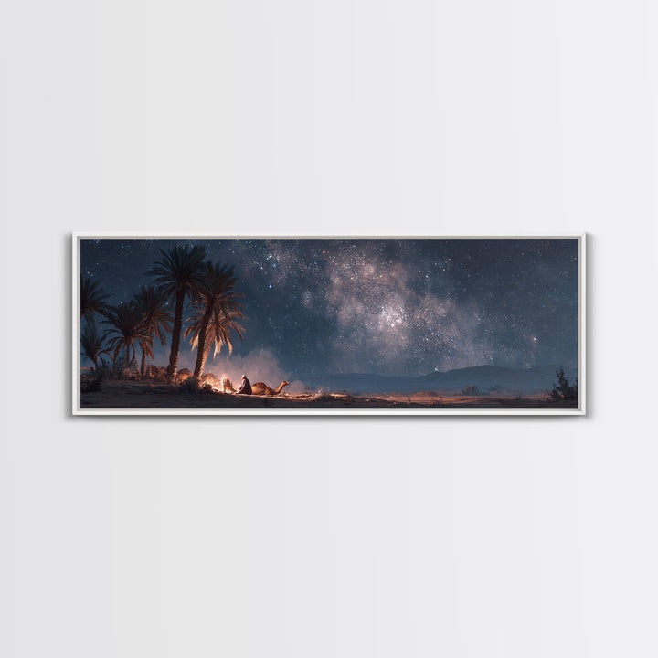Enchanting Desert Night With Caravan And Starry Sky Mystical Wall Art Canvas Print For Boho Decor