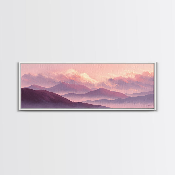 Misty Purple Mountains At Sunrise Wall Art, Modern Landscape Canvas Print, Calming Bedroom Decor And Living Room Wall Art Prints