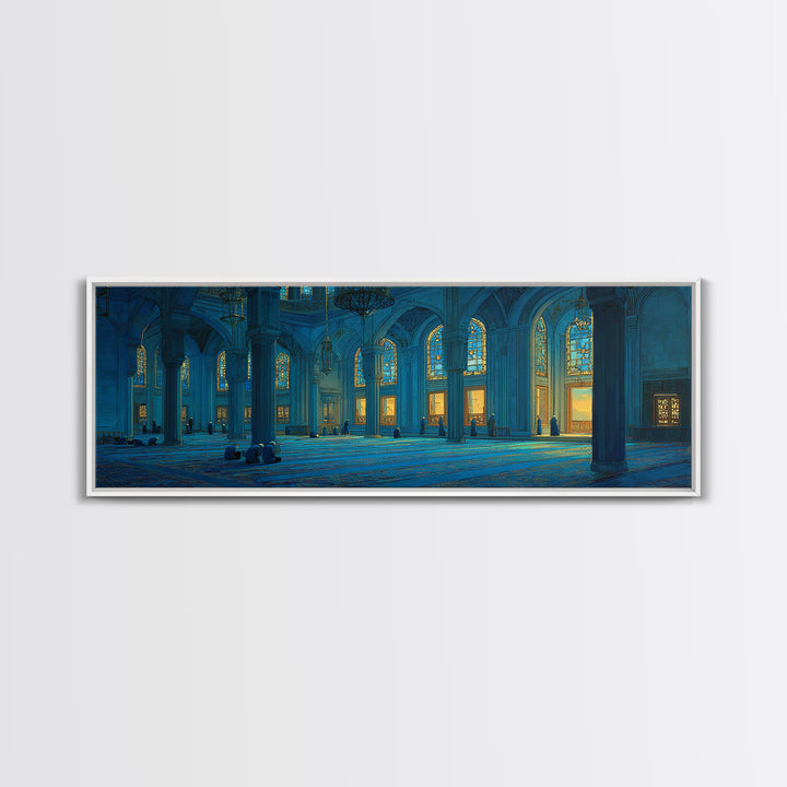 Magical Twilight Garden With Glowing Butterflies And Stone Path Framed Canvas Print