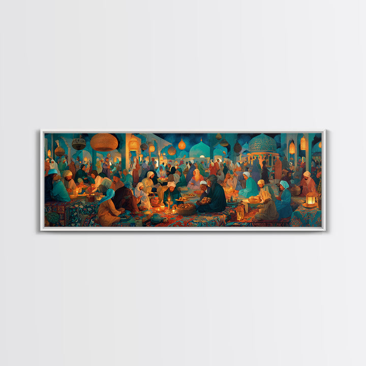 Colorful Middle Eastern Market Scene Painting Wall Art Captivating Cultural Artwork Framed Canvas Print