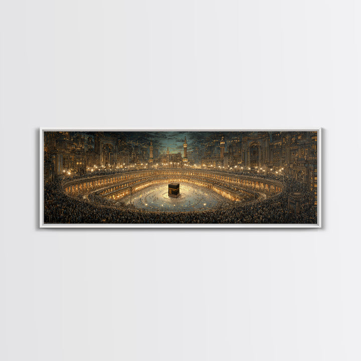 Spectacular Mosque With Kaaba Pilgrimage Scene Framed Canvas Print Islam Religious Wall Art Home Decor