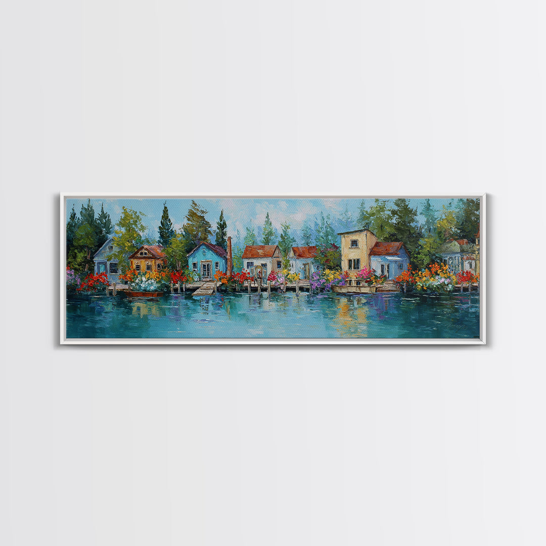 Charming Cozy Cabin In Forest Landscape Oil Painting Canvas Print Wall Art For Rustic Home Decor And Woodland Wall Decoration