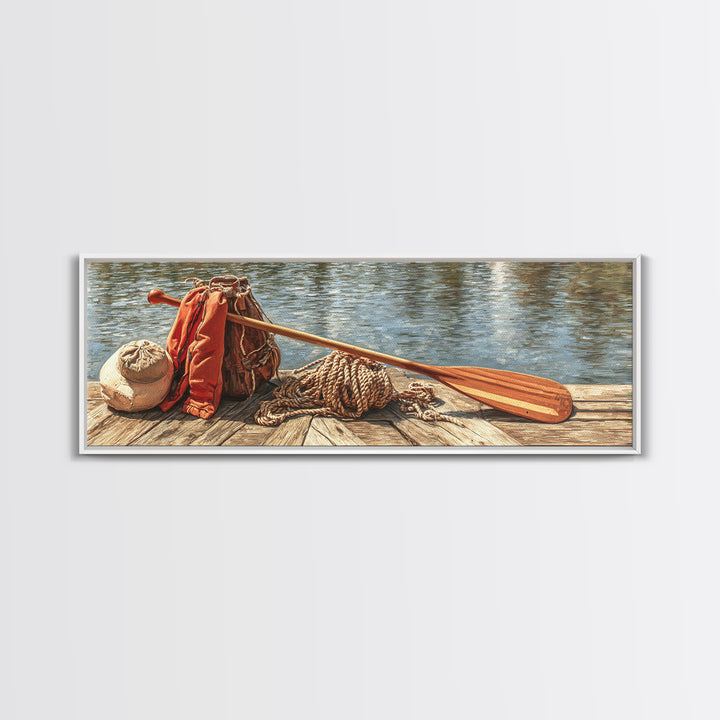 Peaceful Canoe Scene Painting With Person Rowing On Golden Water Reflecting Sunset Natural Wall Art