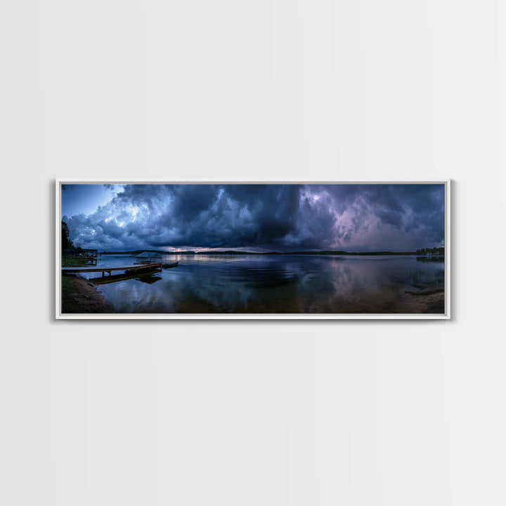 Dramatic Stormy Lake Panorama With Powerful Clouds And Calm Water Reflections Canvas Print